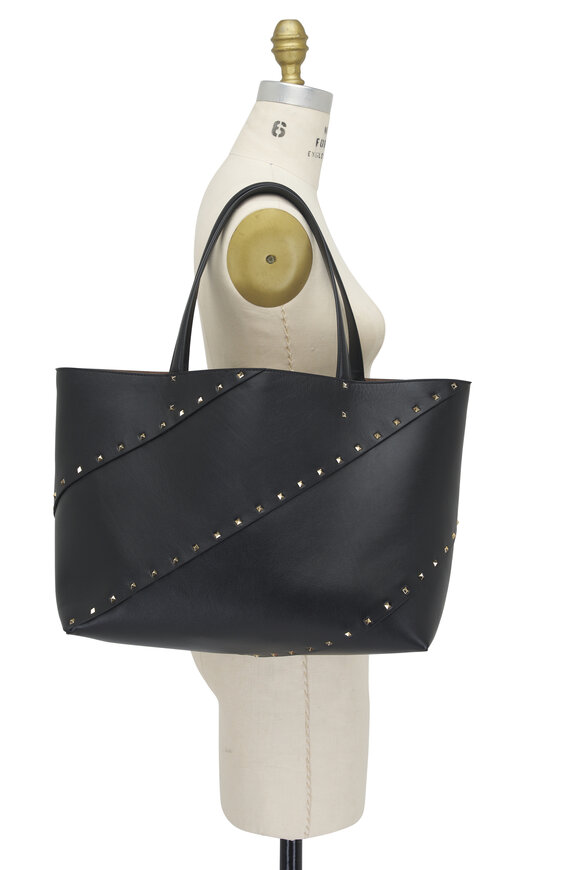 Valentino Garavani - Wispy Black Leather Rockstud Tote 