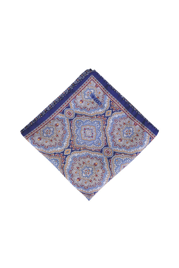 Eton Navy Reversible Silk Pocket Square