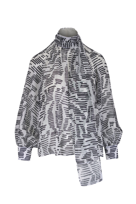 Akris Dance Movements Black & White Silk Blouse - view 1