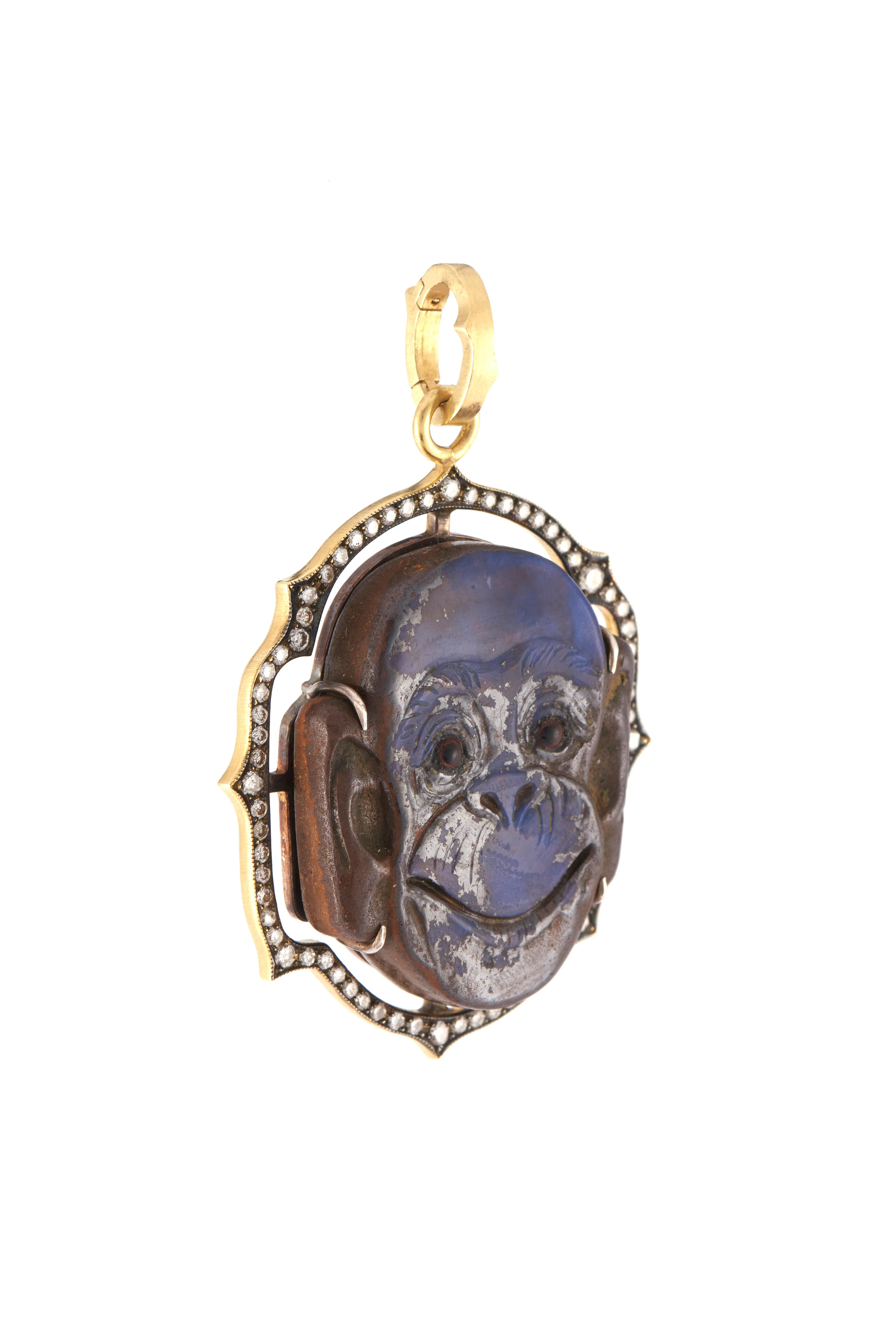 Sylva & Cie - 18k Yellow Gold Opal Carved Monkey Pendant - view 1