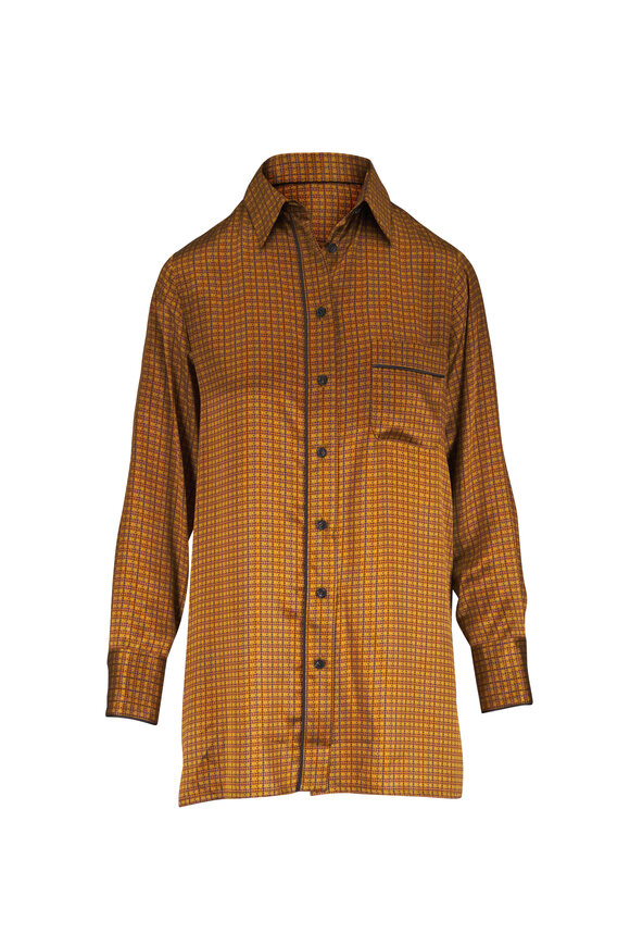 Kiton Yellow Geometric Print Silk Bouse - view 1