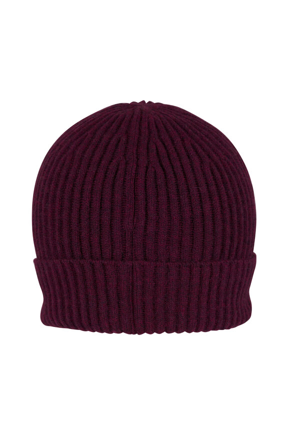 Brunello Cucinelli Burgundy Ribbed Cashmere Beanie - view 1
