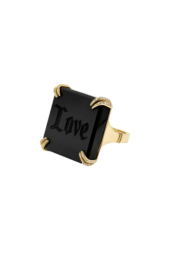 Dru - Yellow Gold Black Onyx Love Ring