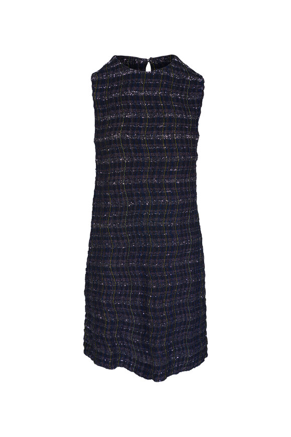Missoni Navy Blue Plaid Metallic Mini Dress