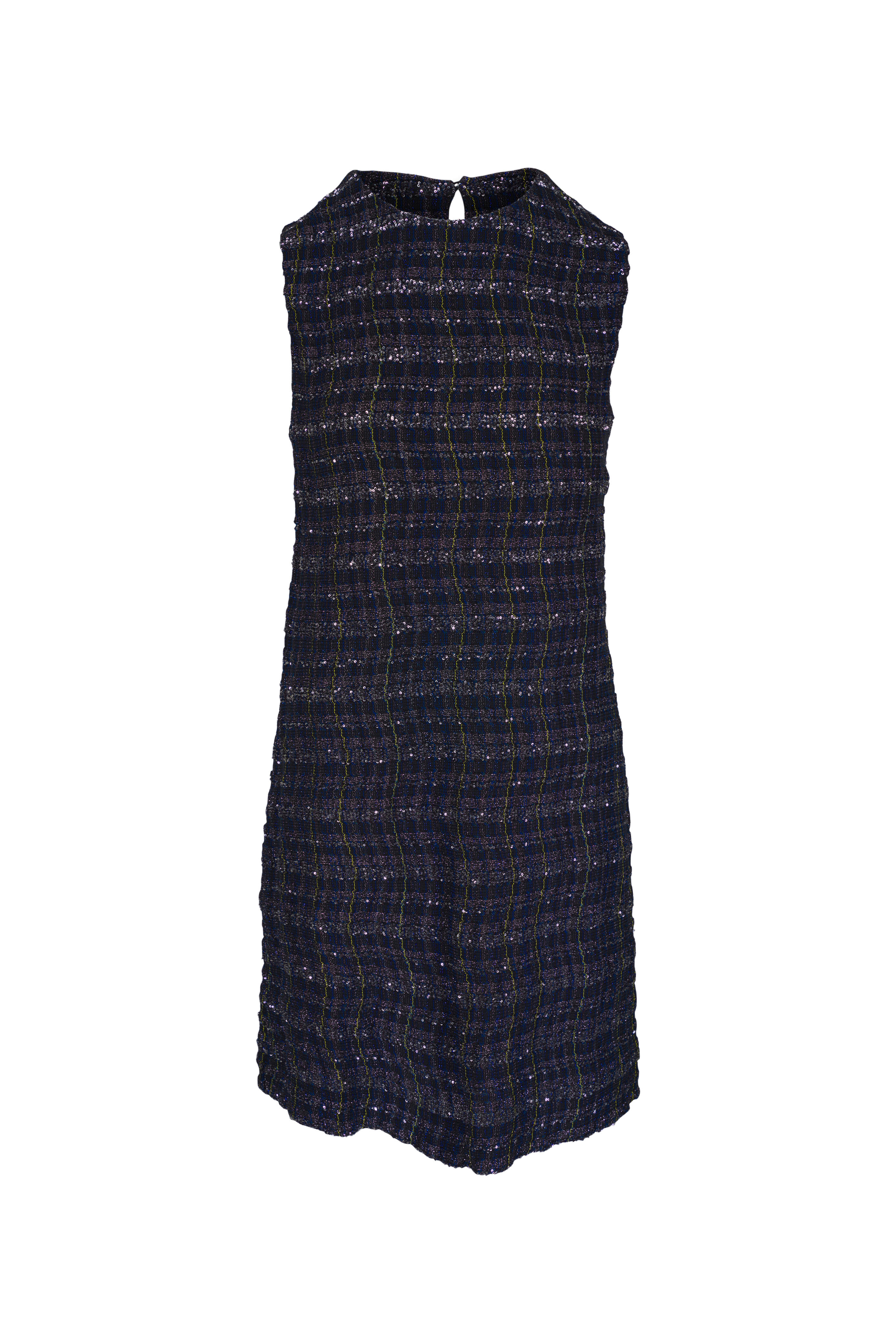 Missoni - Navy Blue Plaid Metallic Mini Dress