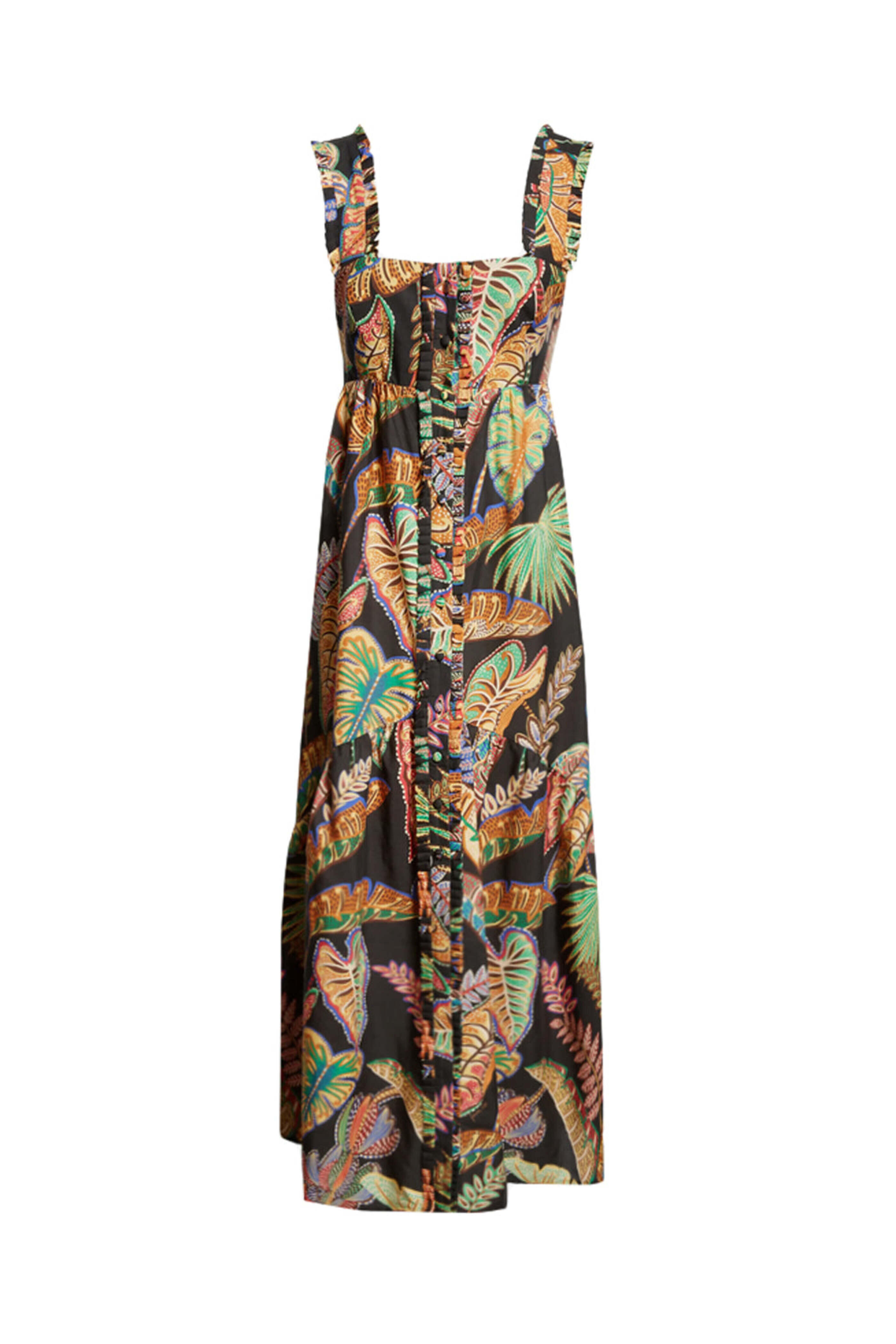 Farm Rio - Black Foliage Sleeveless Maxi Dress