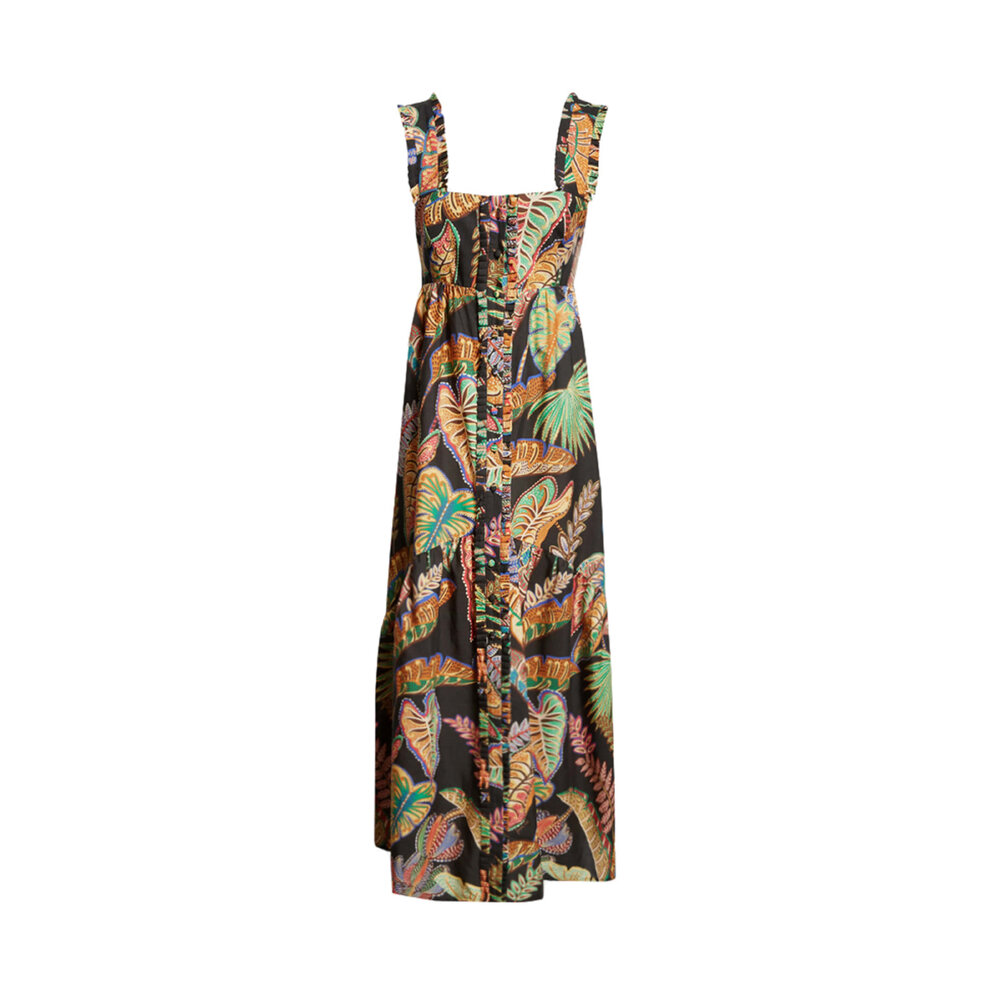 strapless open back dress Farm Rio Women's Flower Bird Embroidered Midi Dress – Saint Bernard main image 0