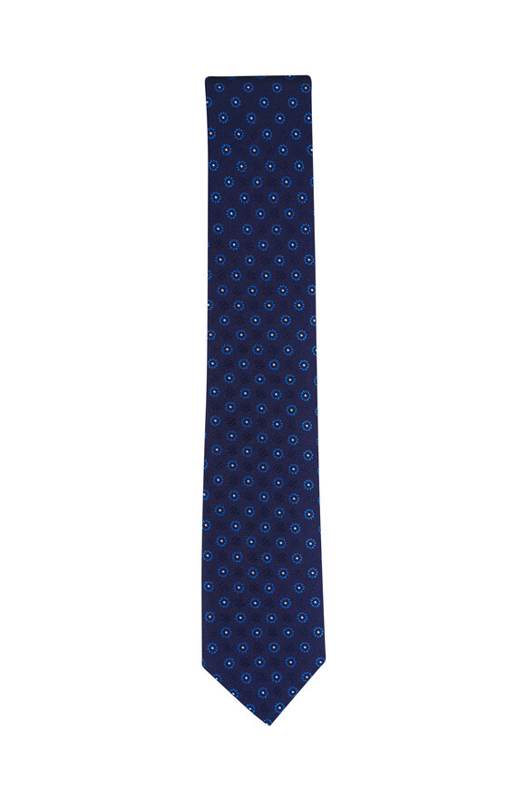 Canali Navy Medallion Print Silk Necktie - view 1