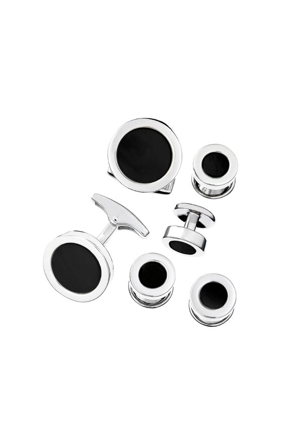 Jan Leslie Black Onyx Antique Border Cuff & Stud Set