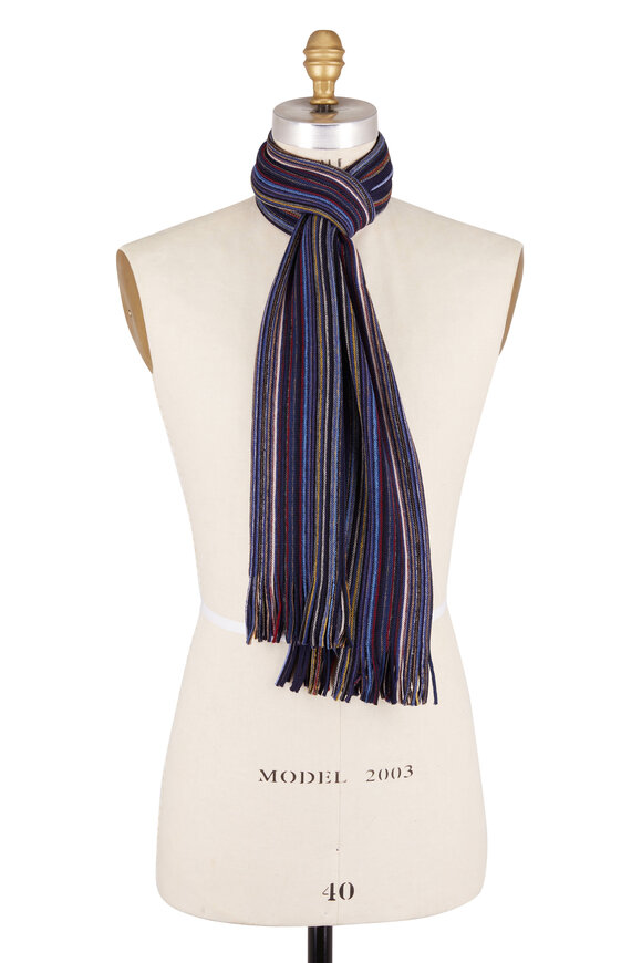 Chelsey Imports Navy Multi Stripe Wool Scarf - view 1