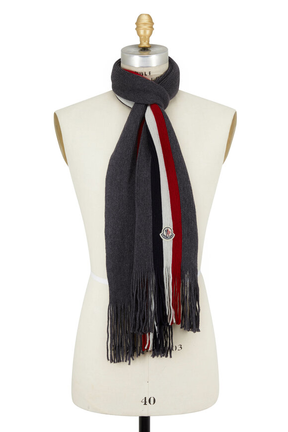 Moncler Gray Signature Stripe Wool Scarf