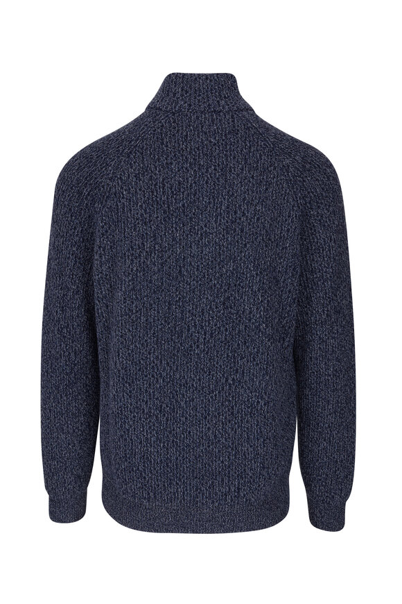 Brunello Cucinelli - Blue Mélange Ribbed Cashmere Quarter Zip Pullover