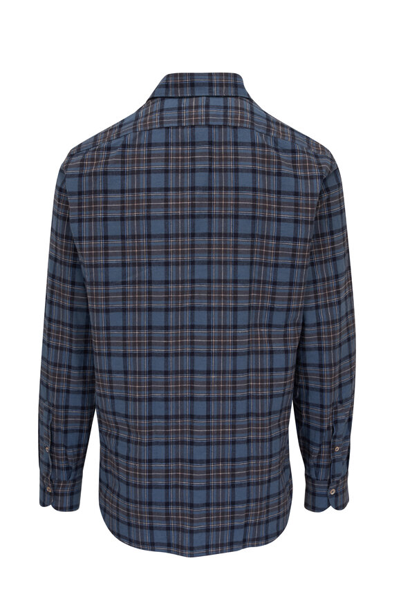 Giannetto - Charcoal Blue Check Cotton & Linen Sport Shirt