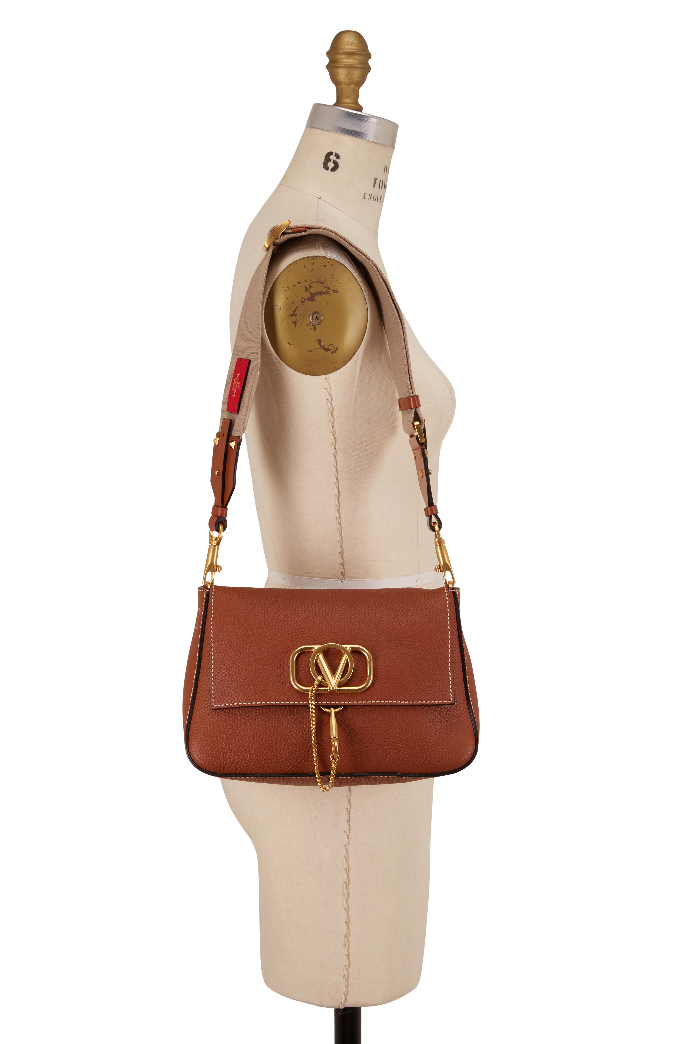 Valentino Garavani Large V-ring Leather Shoulder Bag In Brown