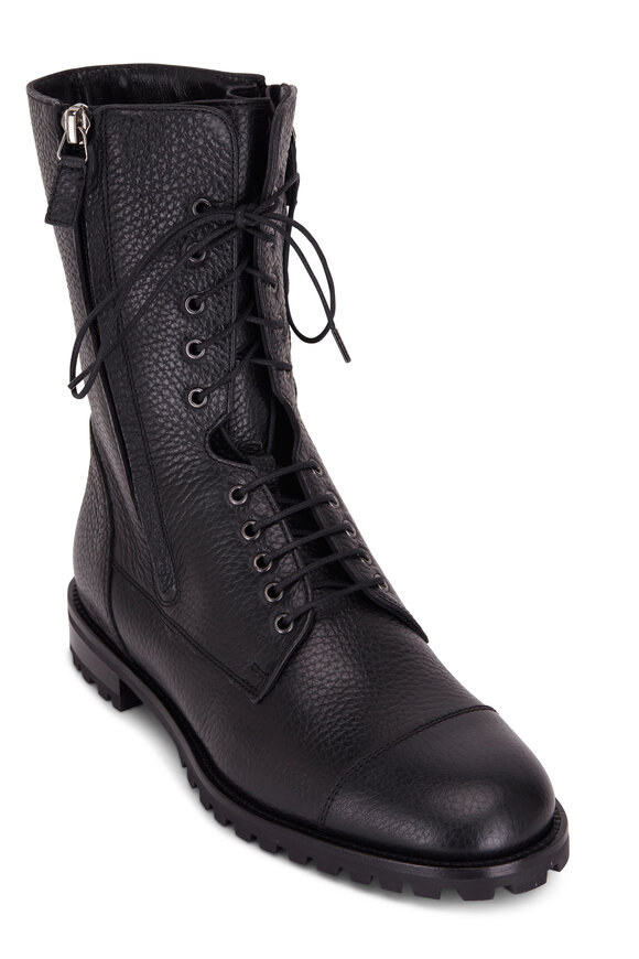 Manolo Blahnik - Black Lugata Leather Lace Up Combat Boots