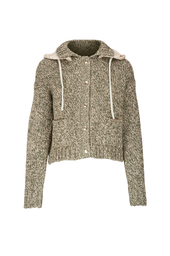 Moncler Green Knit Hooded Cardigan