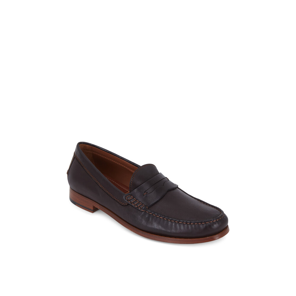 Trask Sadler Dark Brown Sheepskin Penny Loafer