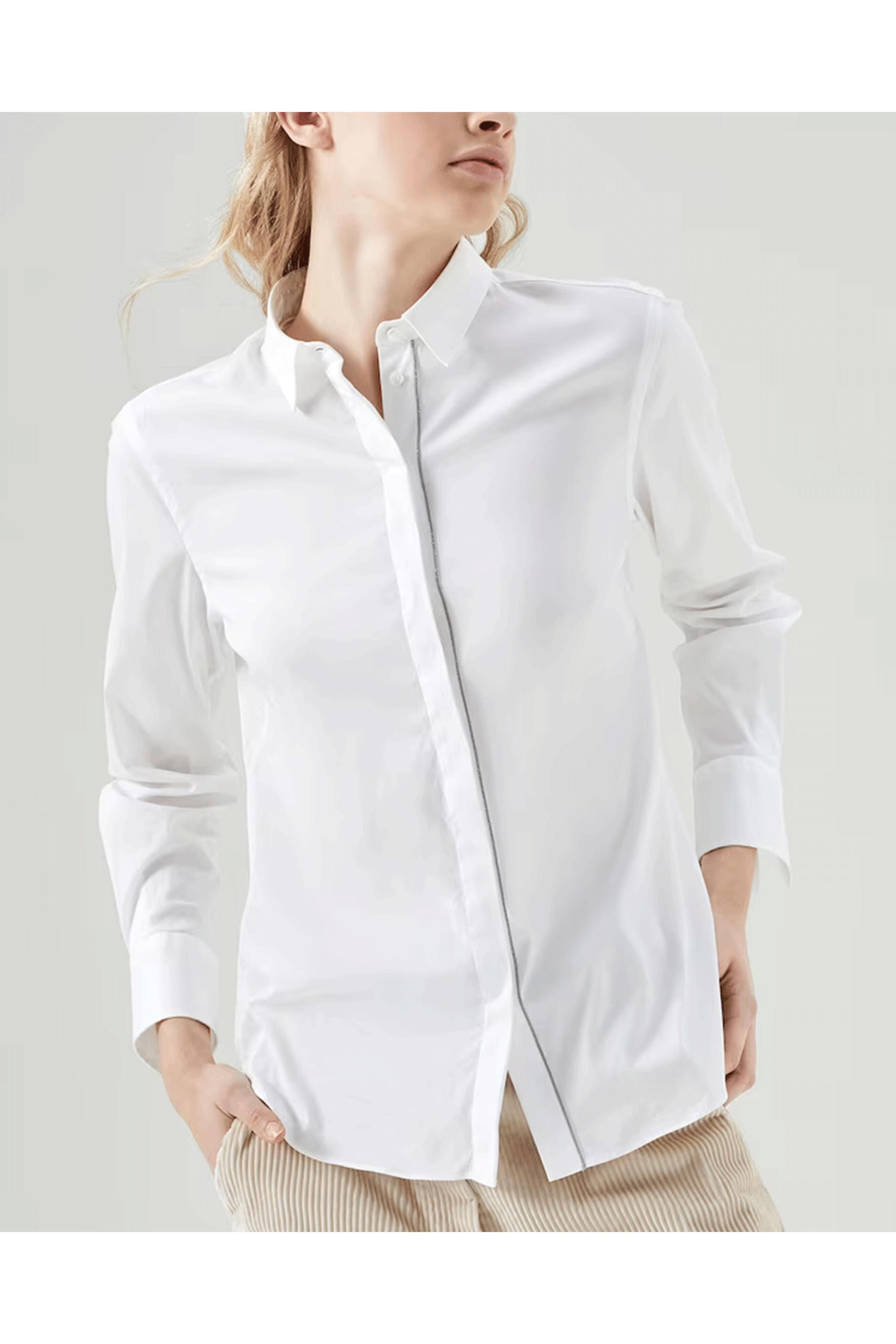 Brunello Cucinelli - White Monili Placket Button Down Shirt