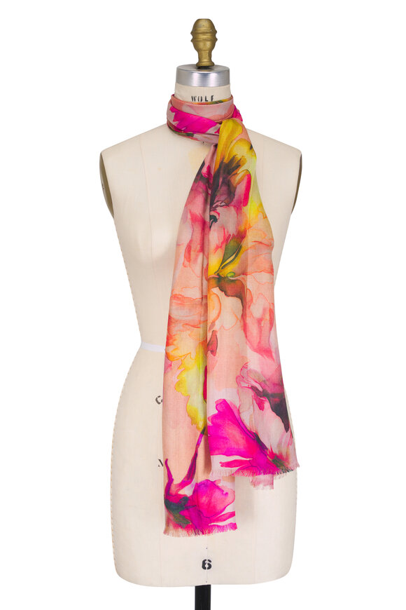 Kinross Highland Blooms Sandstone Multi Print Scarf - view 1