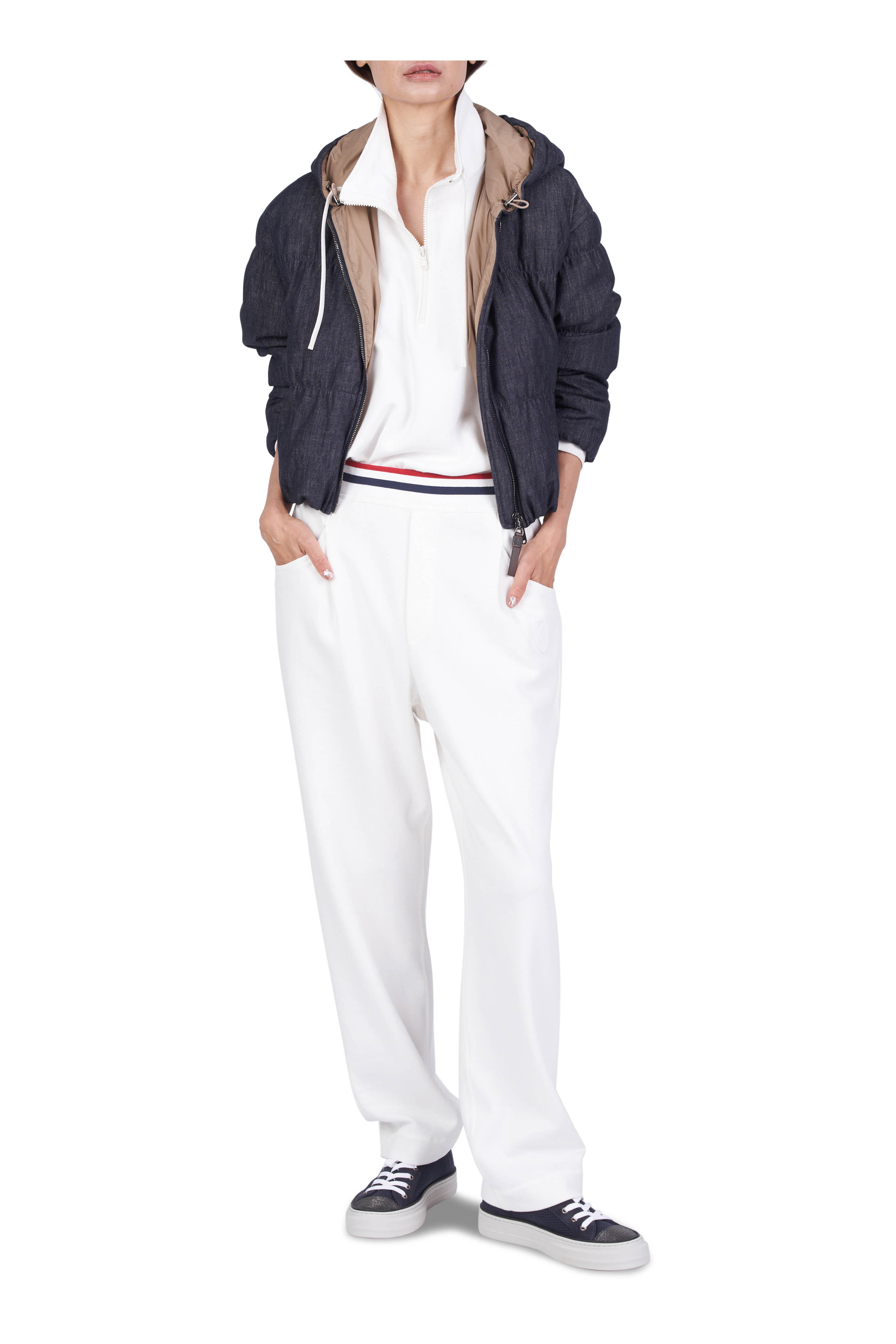 Brunello Cucinelli - White Piquet Quarter Zip Sweater