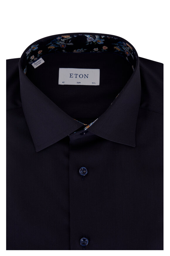 Eton Solid Navy Cotton Dress Shirt 