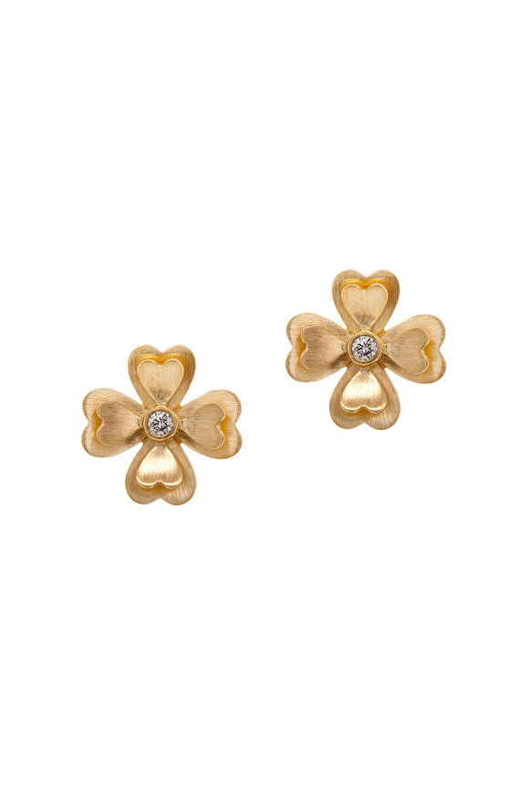 Bridget King 14k Yellow Gold Diamond Floral Stud - view 1