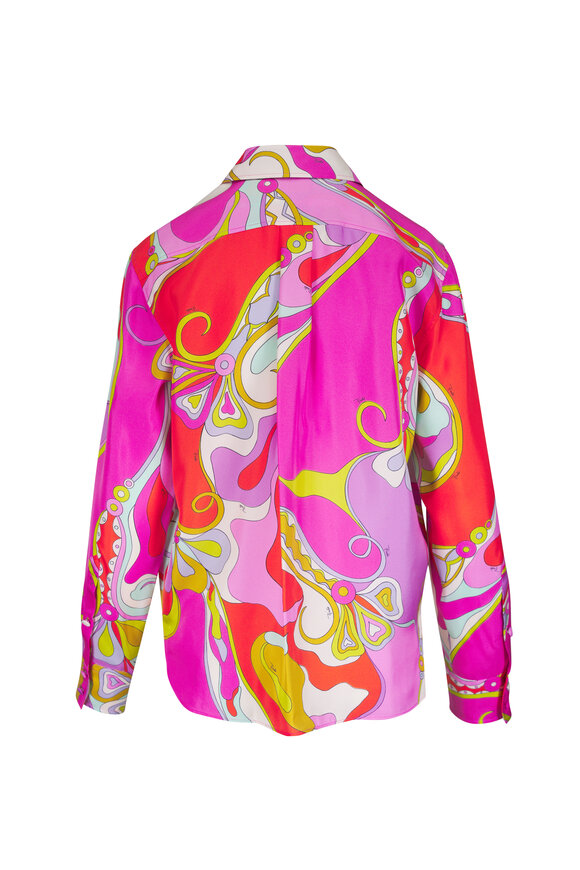 Pucci Pink & Orange Orchidee Print Silk Shirt - view 3