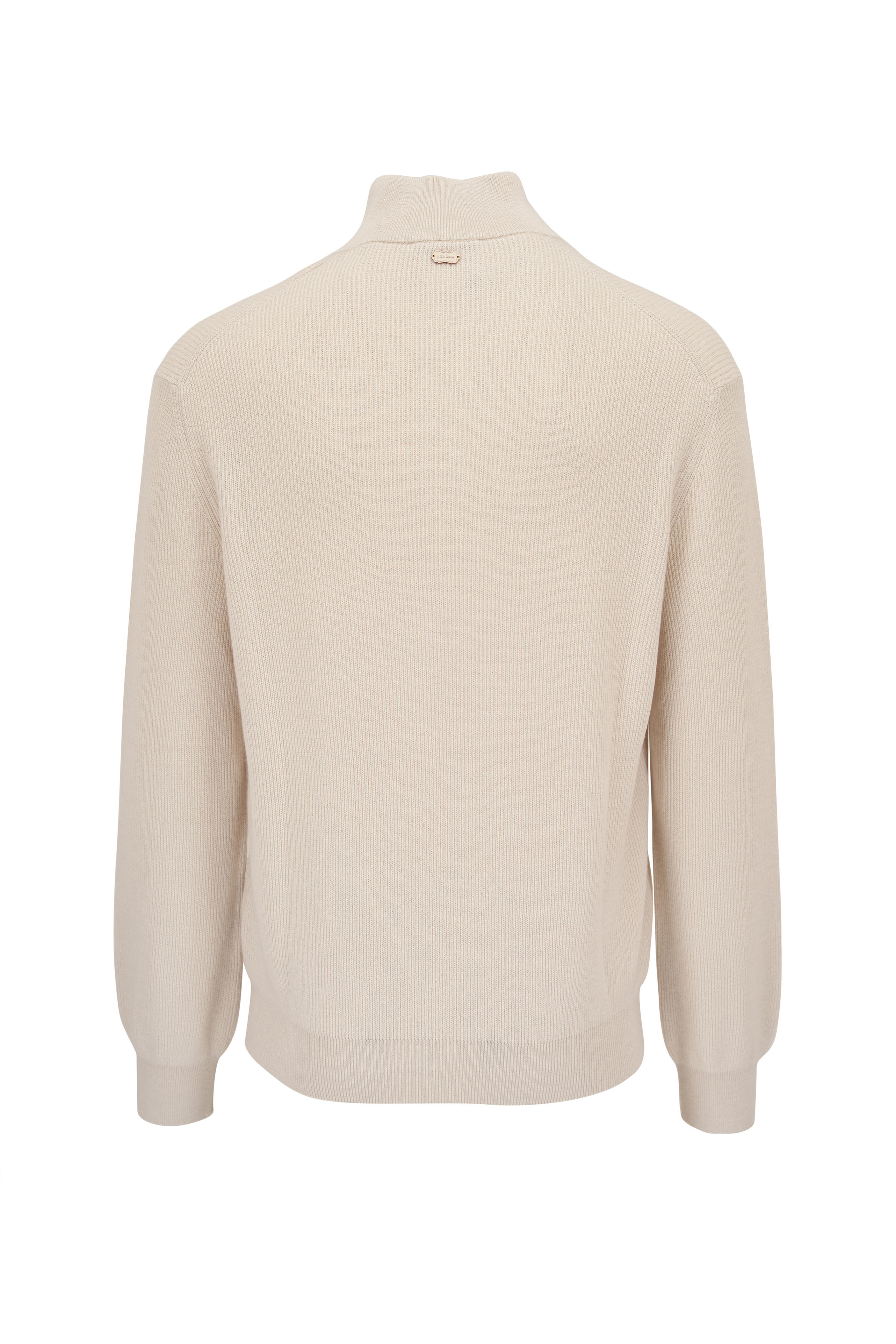 Agnona - Beige Cotton & Cashmere Quarter Zip Pullover