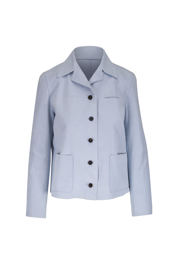Lafayette 148 New York Glacier Blue Suede Patch Pocket Shirt Jacket