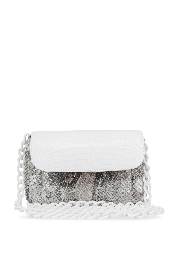 Nancy Gonzalez - White Crocodile & Metallic Silver Python Mini Bag 