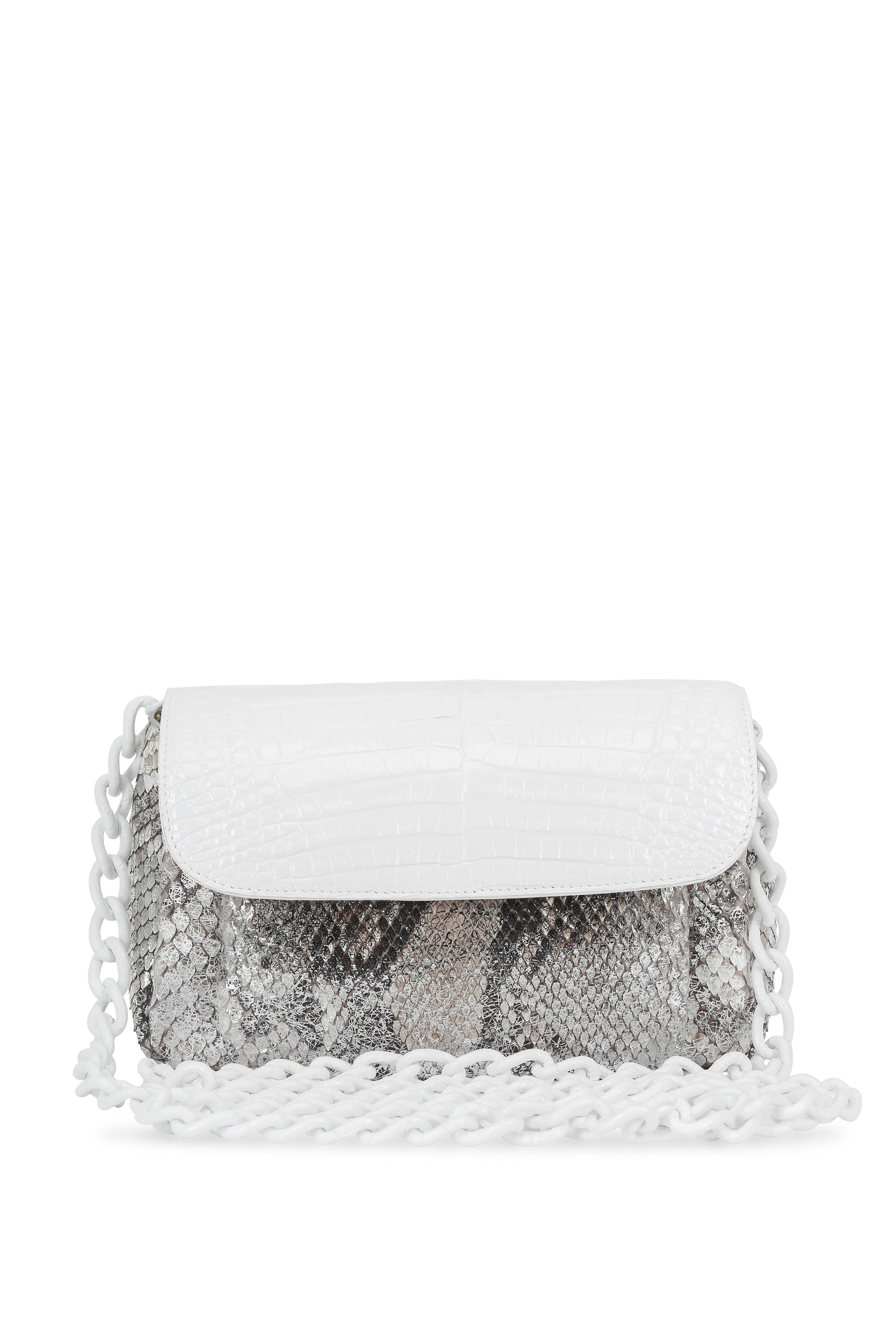 Nancy Gonzalez - White Crocodile & Metallic Silver Python Mini Bag