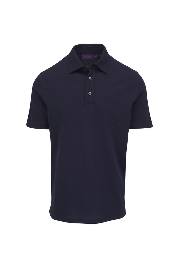 Ralph Lauren Purple Label Navy Blue Cotton & Cashmere Polo