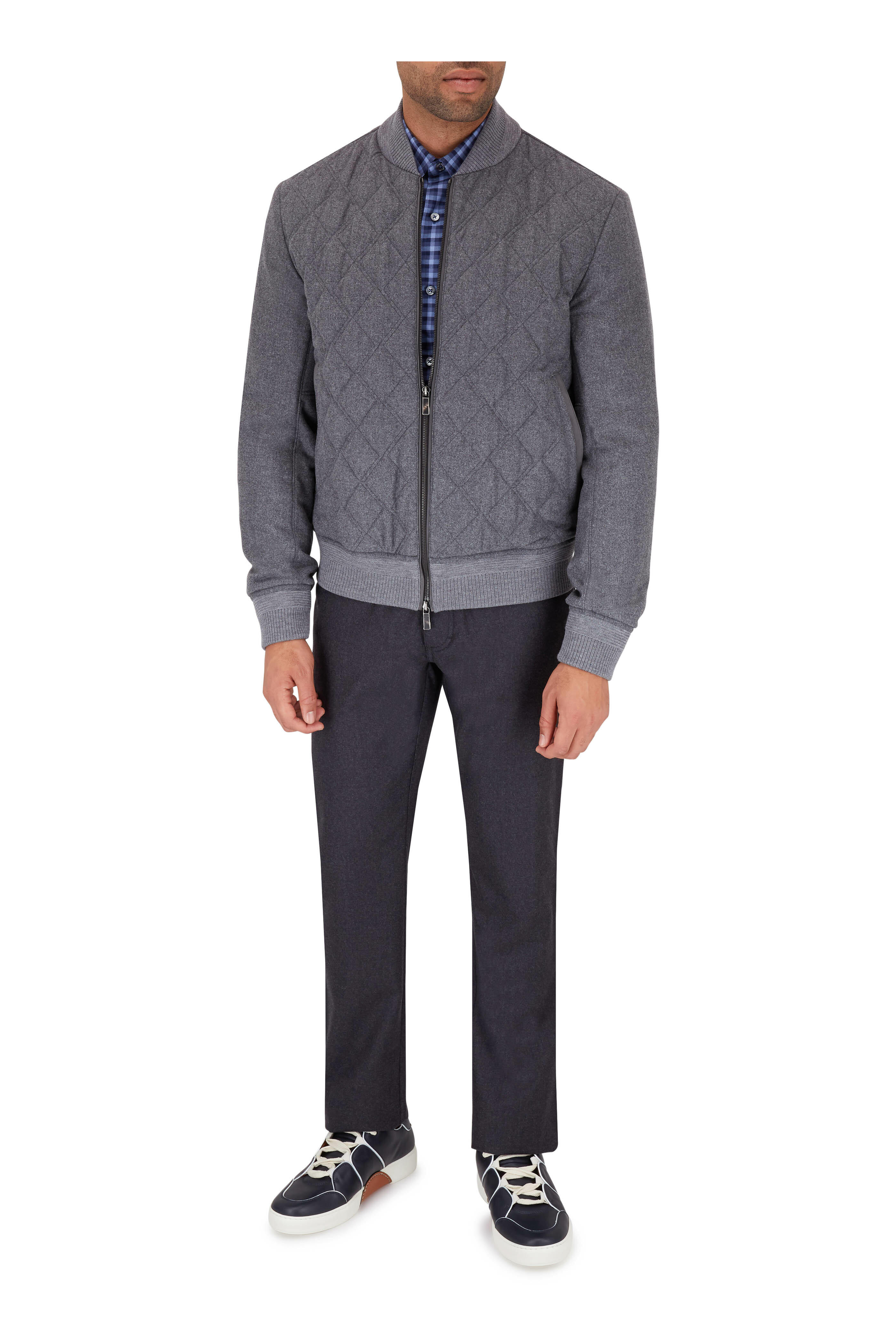 Zegna - Gray Wool, Silk & Cashmere Quilted Bomber Jacket