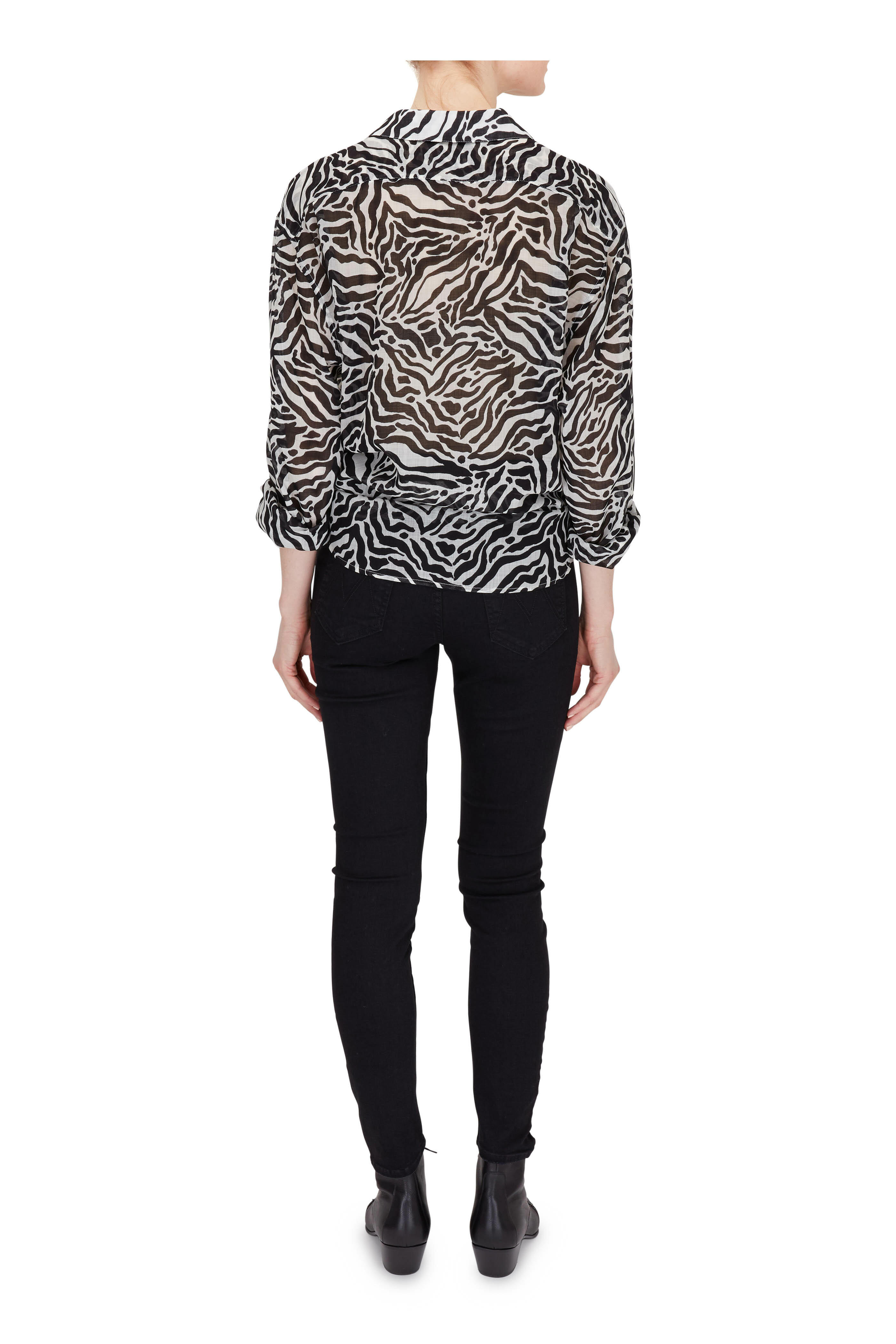 Saint Laurent - Black & White Tiger Print Tie Front Blouse