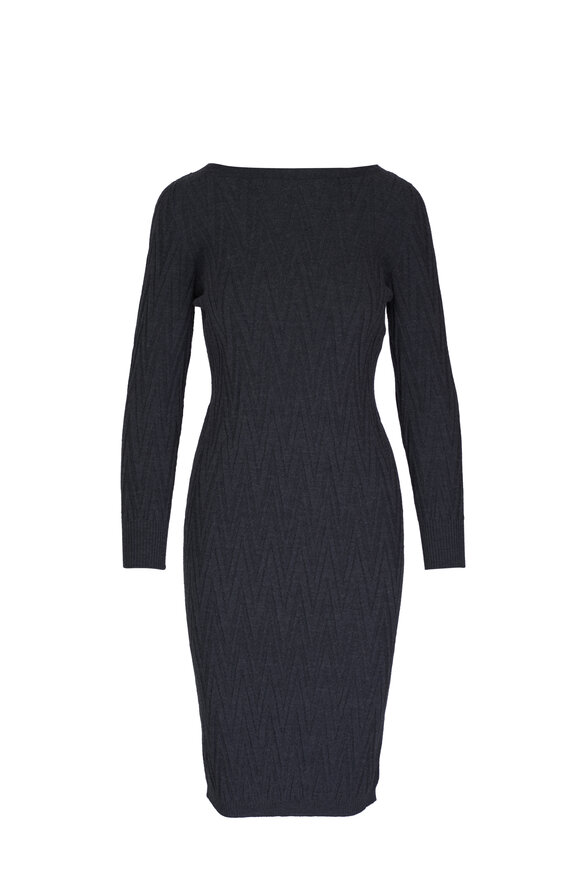 D.Exterior Asphalt Tonal Chevron Wool Midi Dress 