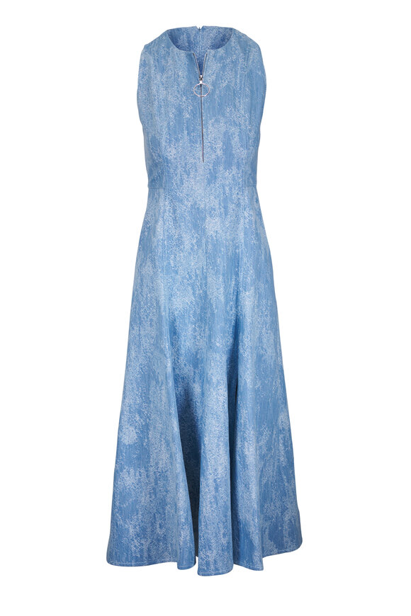 Akris Punto Sky Blue Washed Denim Jacquard Midi Dress