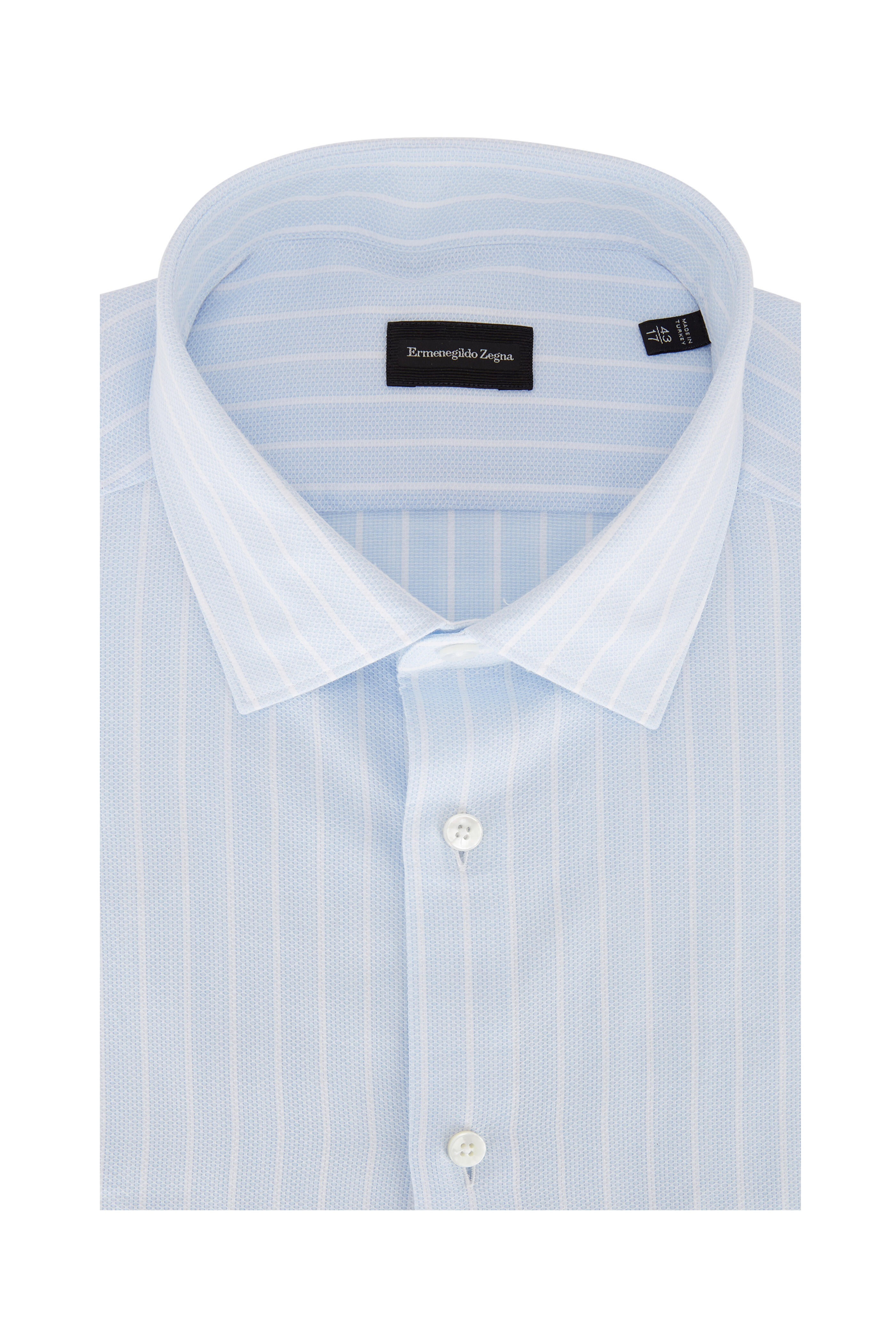 Ermenegildo Zegna Euro製 Stripe BD Shirts Ermenegildo Zegna Men's White & Black Striped Dress Shirt