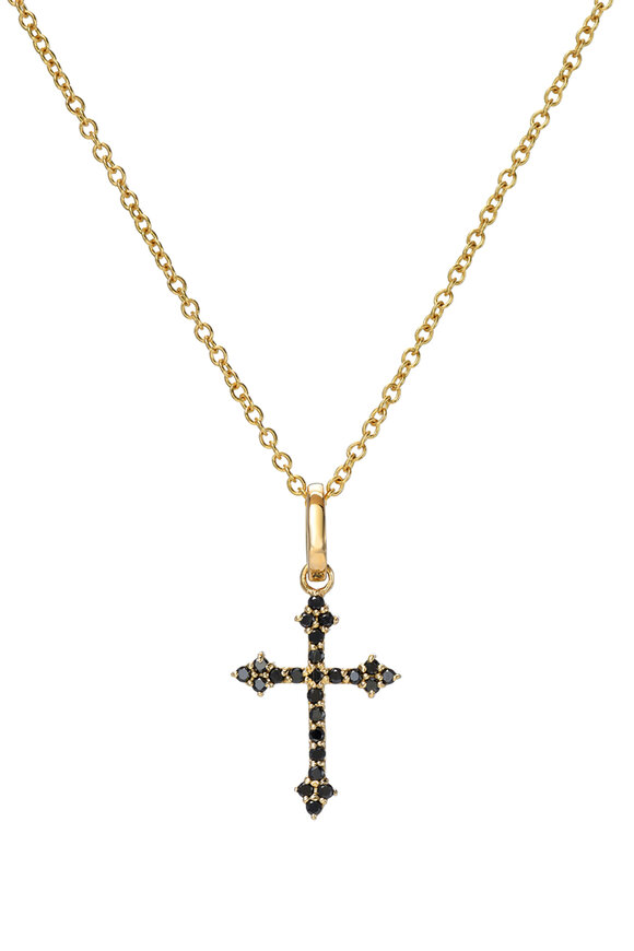 Dru 14k Yellow Gold Black Diamond Baby Cross Pendant - view 1
