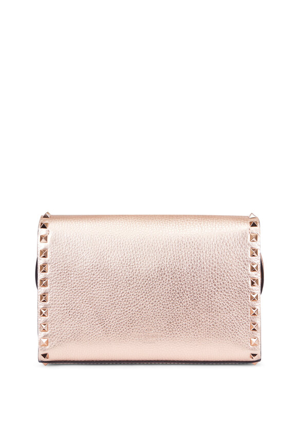 Valentino Garavani - Rockstud Rose Gold Pebbled Leather Shoulder Bag