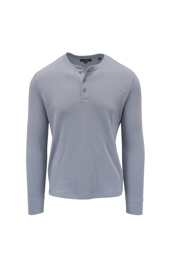 Vince Steel Blue Cotton Textured Henley