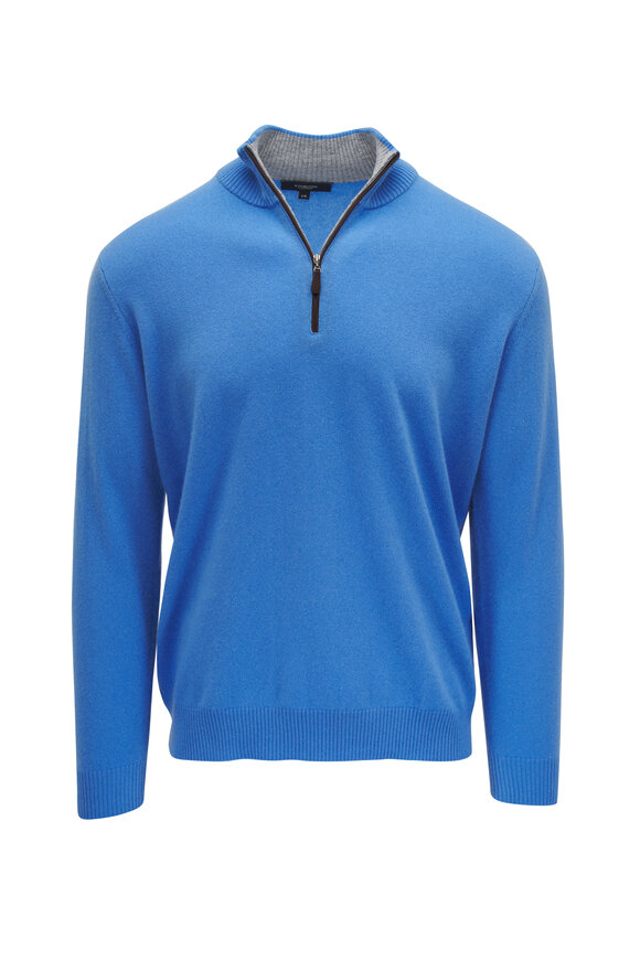 Kinross Bluestone Suede Trim Quarter Zip Pullover