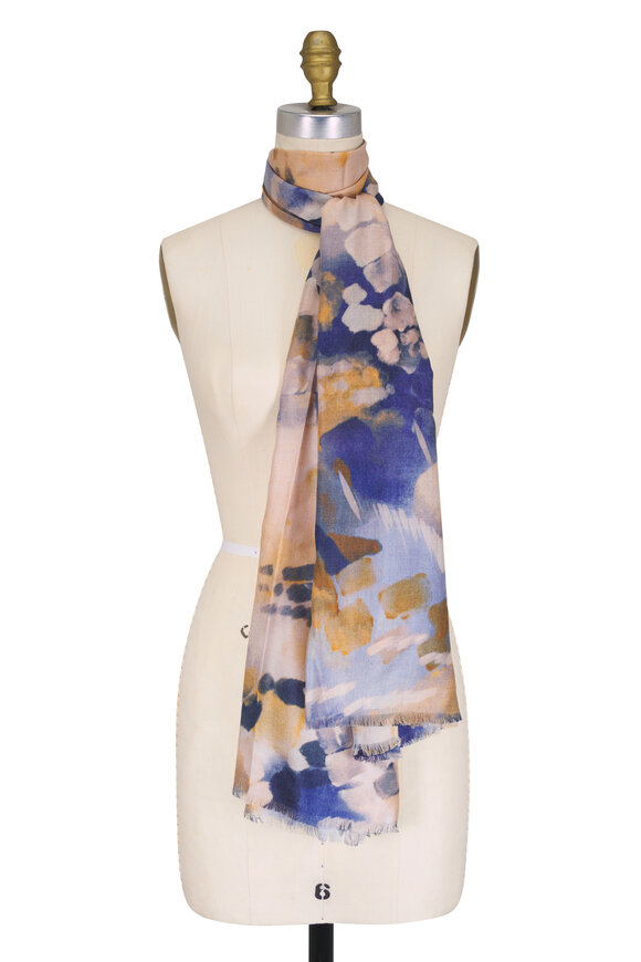 Kinross Navy Multi Abstract Print Scarf - view 1