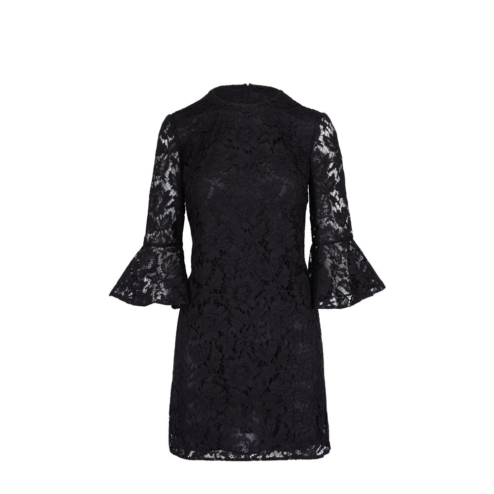 Valentino - Black Couture Heavy Lace Bell Sleeve Dress