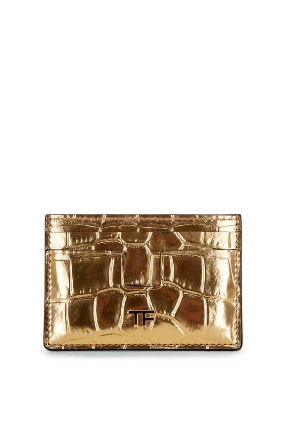 Tom Ford - Gold Metallic Croc Embossed Leather Card Case