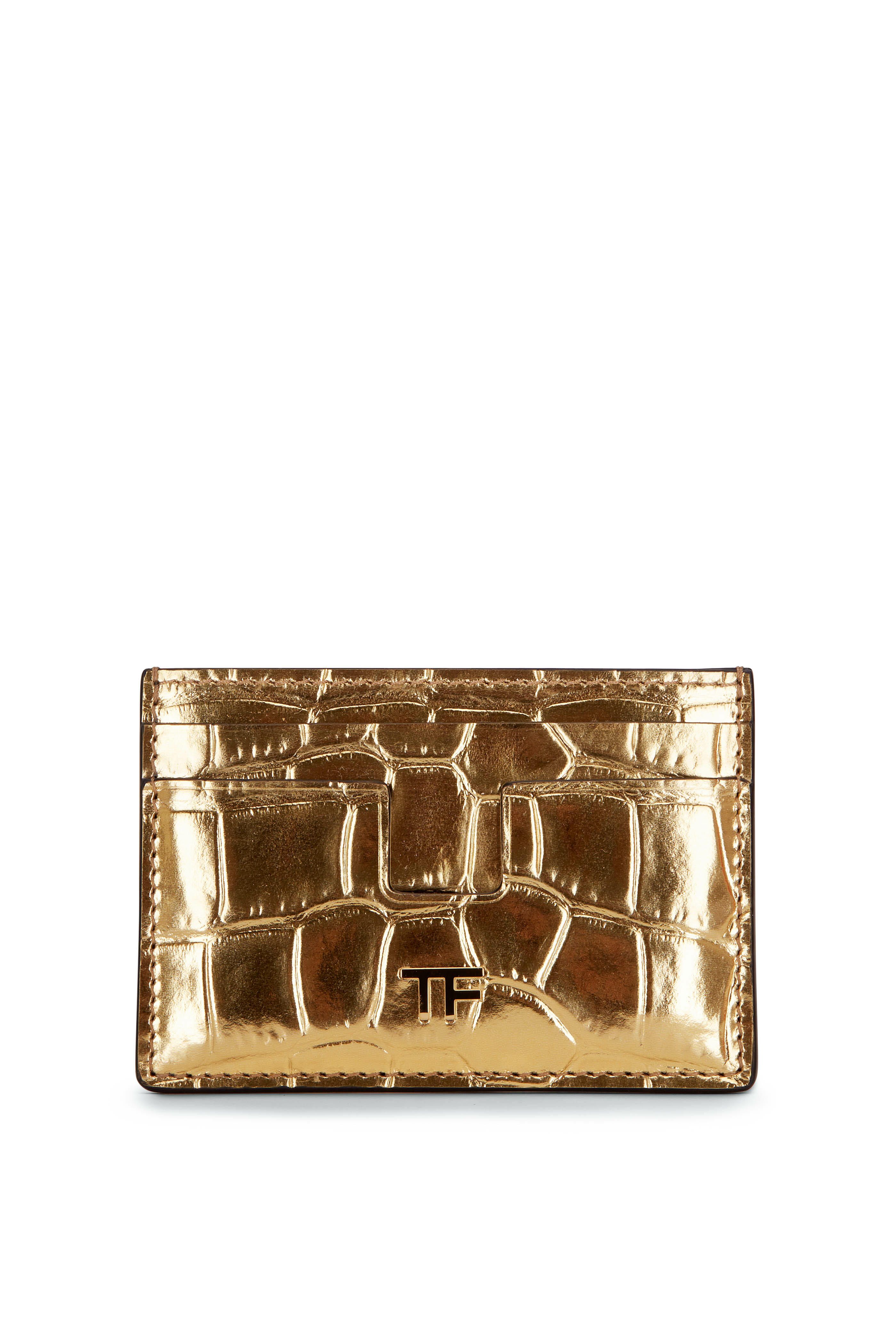 TOM FORD Lizard Embossed Metallic Leather Clutch in Gold