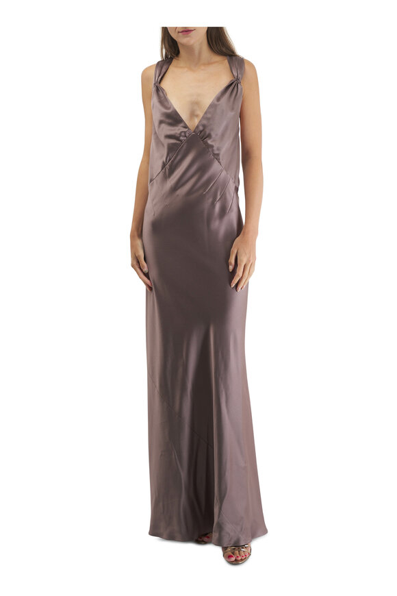 Saint Laurent - Taupe Rose Silk Maxi Dress 