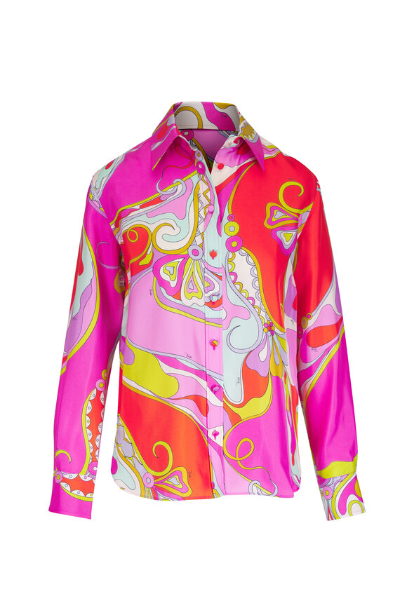 Pucci Pink & Orange Orchidee Print Silk Shirt - view 1