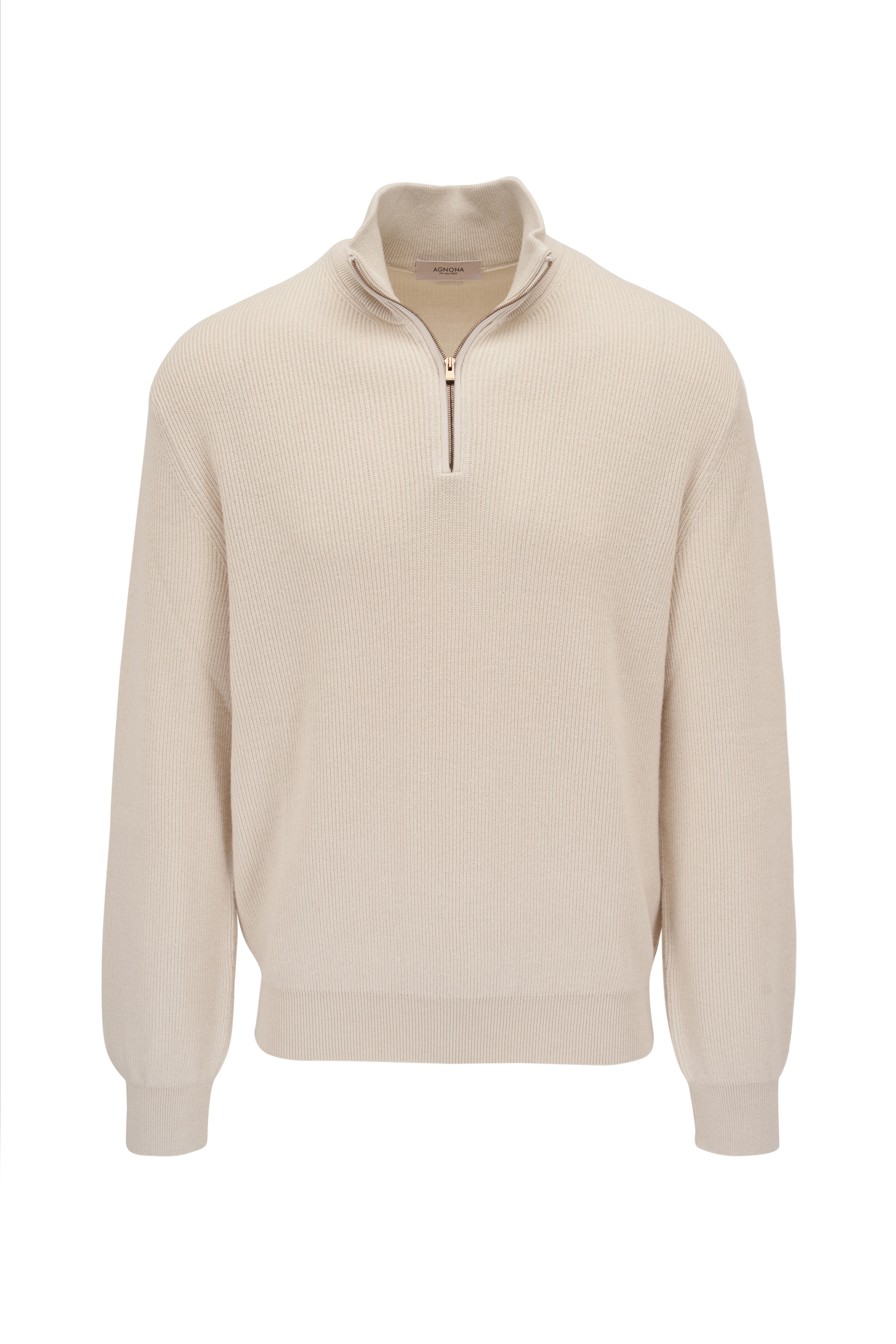 Agnona - Beige Cotton & Cashmere Quarter Zip Pullover