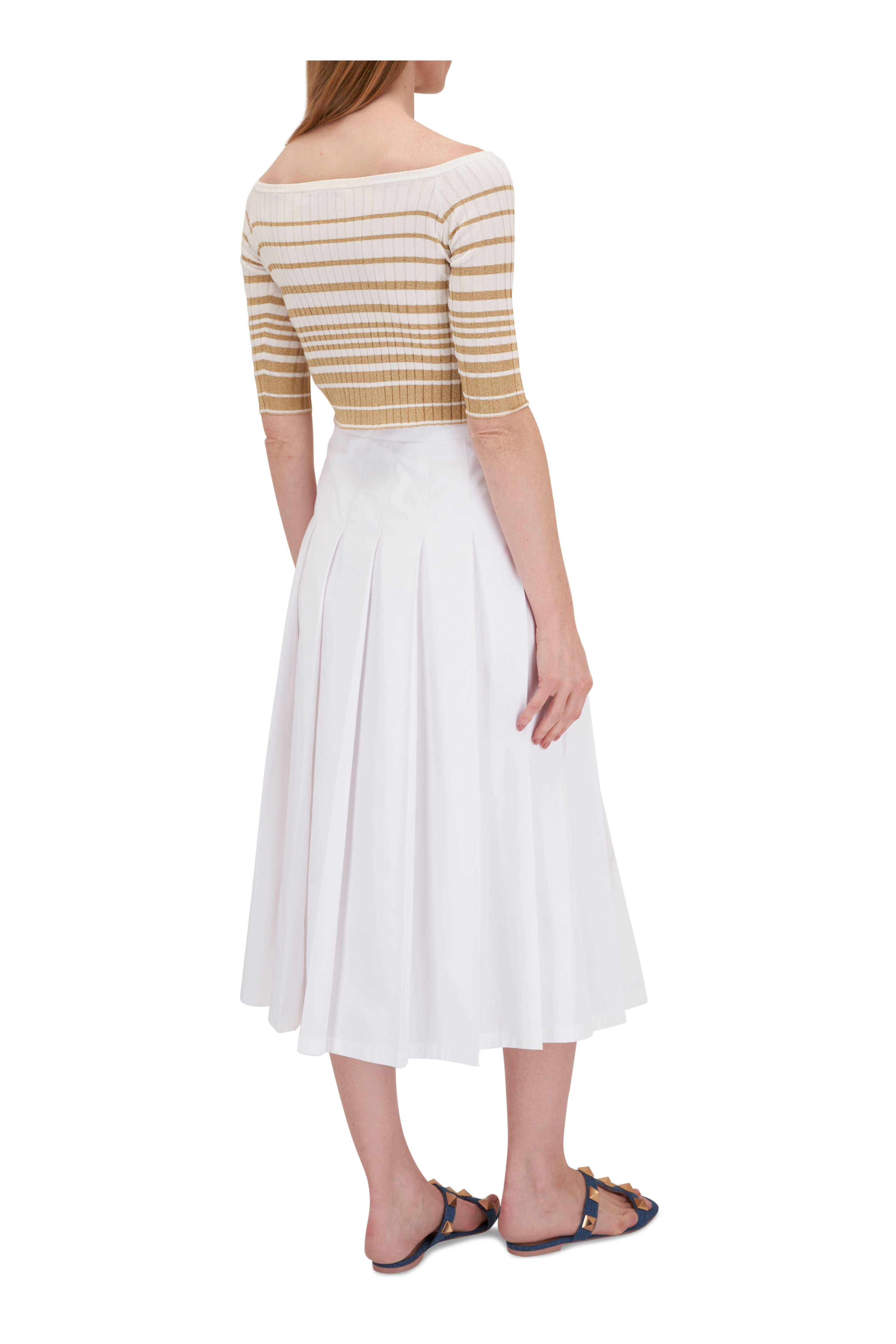 スカート Valentino Cotton Midi Skirt Valentino - Compact Popeline White Cotton Midi Skirt