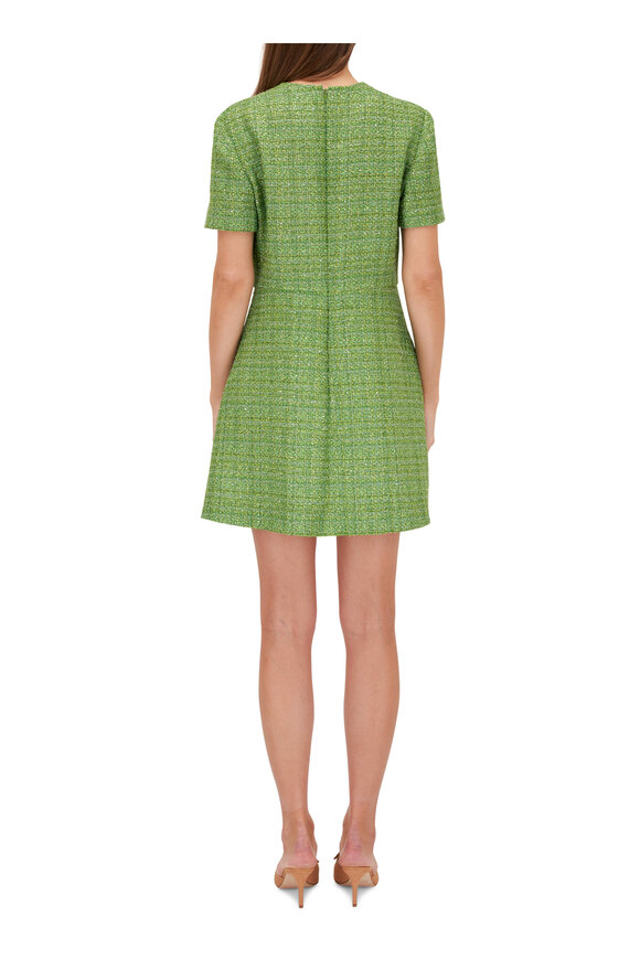 Valentino - Metallic Tweed Green Floral Button Mini Dress